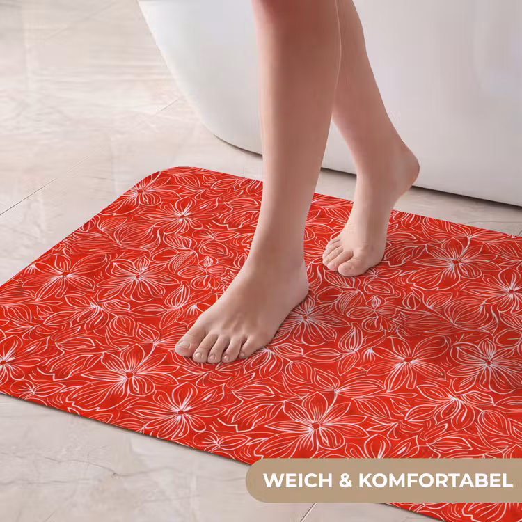 Bloemen - Patroon - Rood Badmat middel 997 -USP_ZachtDE