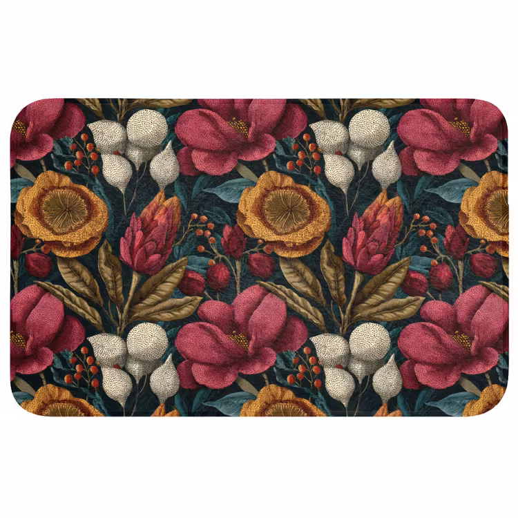 Bloemen - Patroon - Rood - Goud Badmat middel 997 -3d
