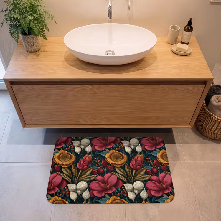 Bloemen - Patroon - Rood - Goud Badmat middel 997 -sfeer1