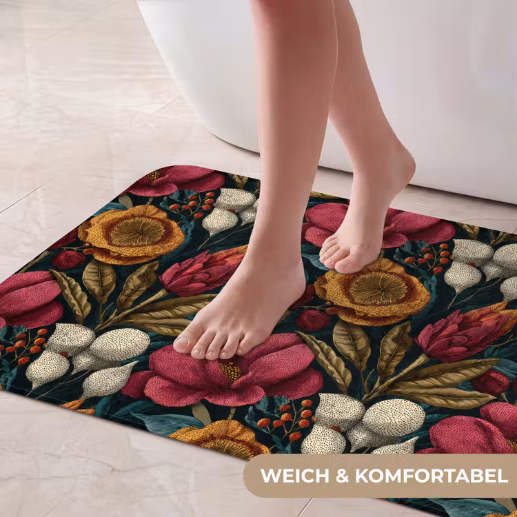 Bloemen - Patroon - Rood - Goud Badmat middel 997 -USP_ZachtDE