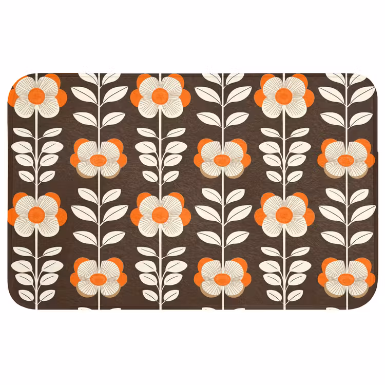 Bloemen - Retro - Bruin Badmat middel 997 -3d