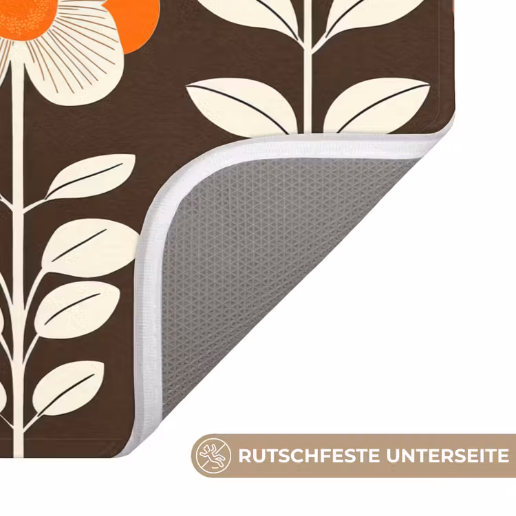 Bloemen - Retro - Bruin Badmat middel 997 -USP_AntislipDE