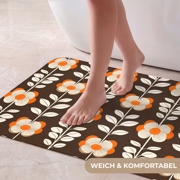 Bloemen - Retro - Bruin Badmat middel 997 -USP_ZachtDE