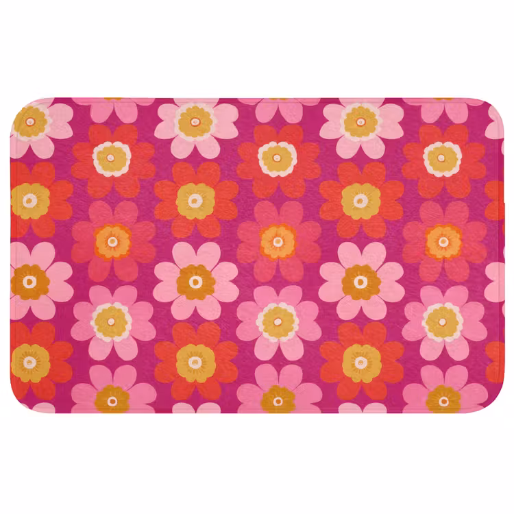 Bloemen - Retro - Kleurrijk Badmat middel 997 -3d