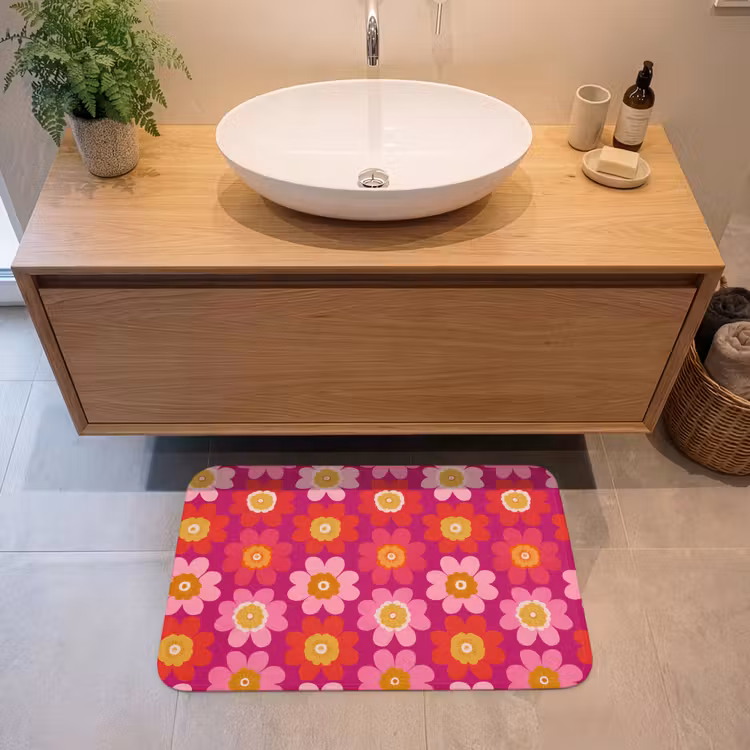 Bloemen - Retro - Kleurrijk Badmat middel 997 -sfeer1