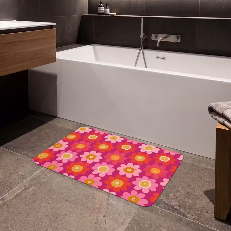 Bloemen - Retro - Kleurrijk Badmat middel 997 -sfeer3