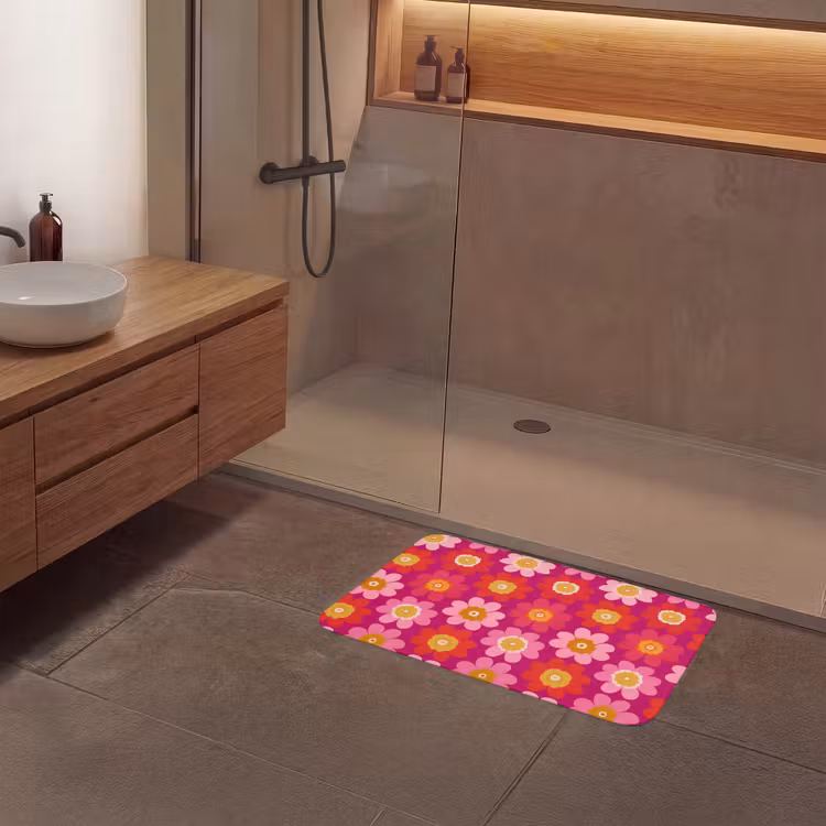 Bloemen - Retro - Kleurrijk Badmat middel 997 -sfeer2