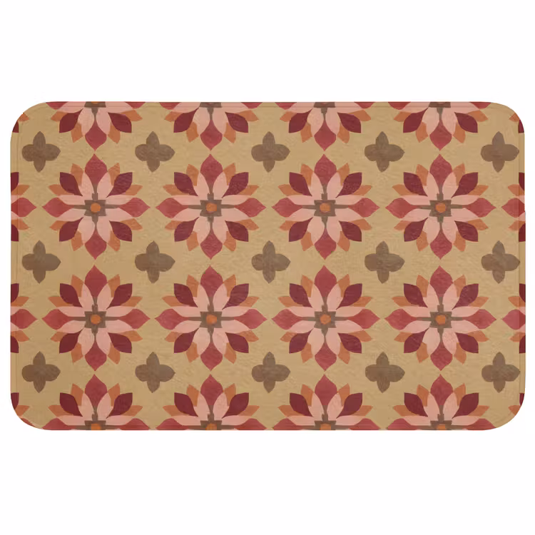 Bloemen - Retro - Groen Badmat middel 997 -3d