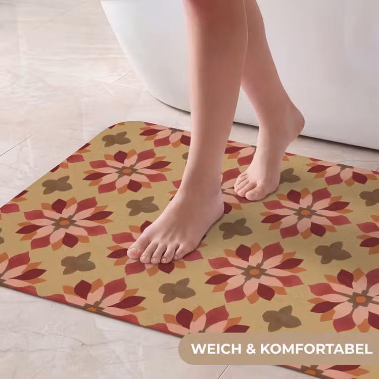 Bloemen - Retro - Groen Badmat middel 997 -USP_ZachtDE