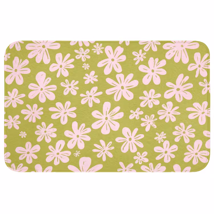 Bloemen - Roze - Getekend - Patroon Badmat middel -3d