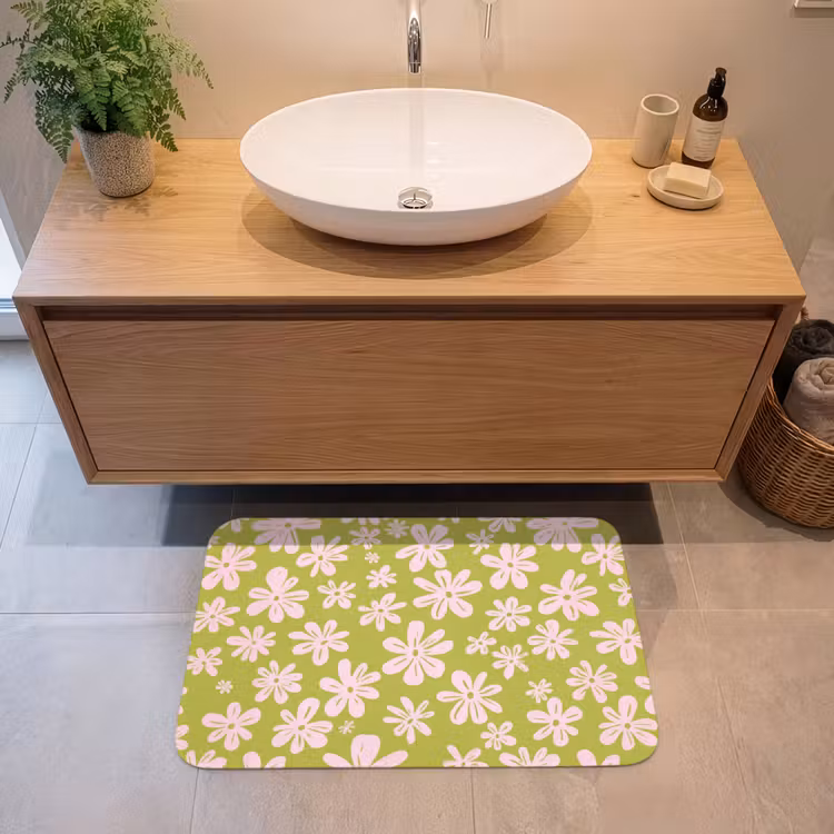 Bloemen - Roze - Getekend - Patroon Badmat middel -sfeer1