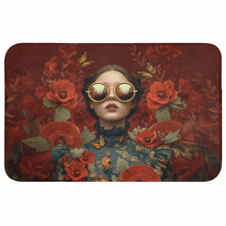 Bloemen - Dieprood - Zonnebril - Vrouw Badmat middel -3d