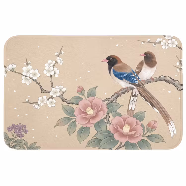 Bloemen - Vogels - Bloemen Badmat middel -3d