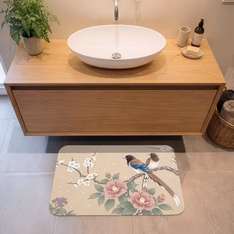 Bloemen - Vogels - Bloemen Badmat middel -sfeer1