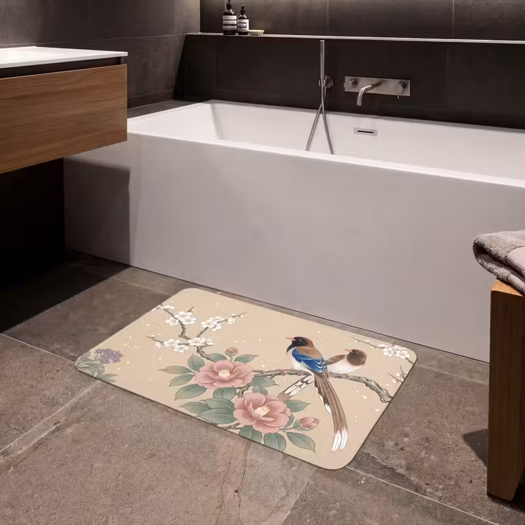 Bloemen - Vogels - Bloemen Badmat middel -sfeer3