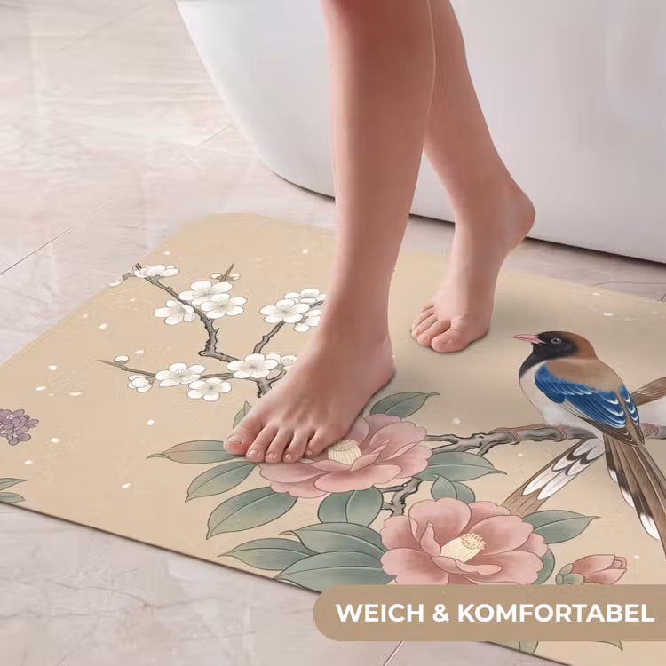 Bloemen - Vogels - Bloemen Badmat middel -USP_ZachtDE