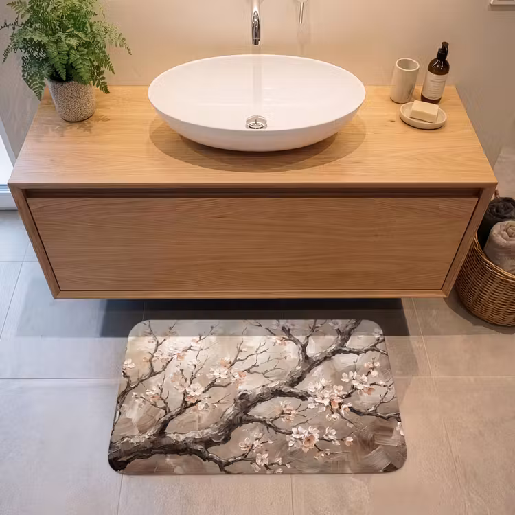 Bloesem - Takken - Schilderij - Beige - Serene Badmat middel -sfeer1