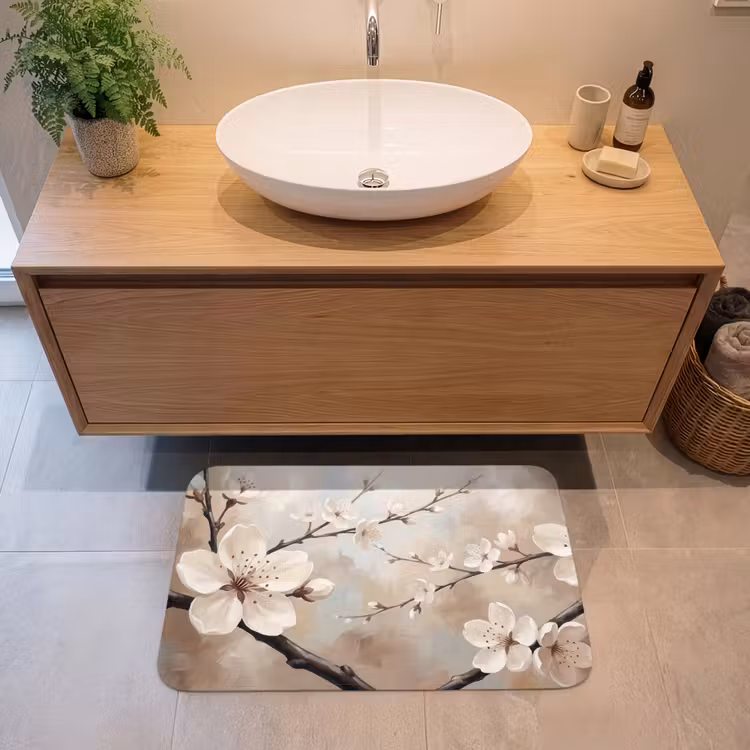 Bloesem - Takken - Schilderij - Beige - Serene Badmat middel -sfeer1
