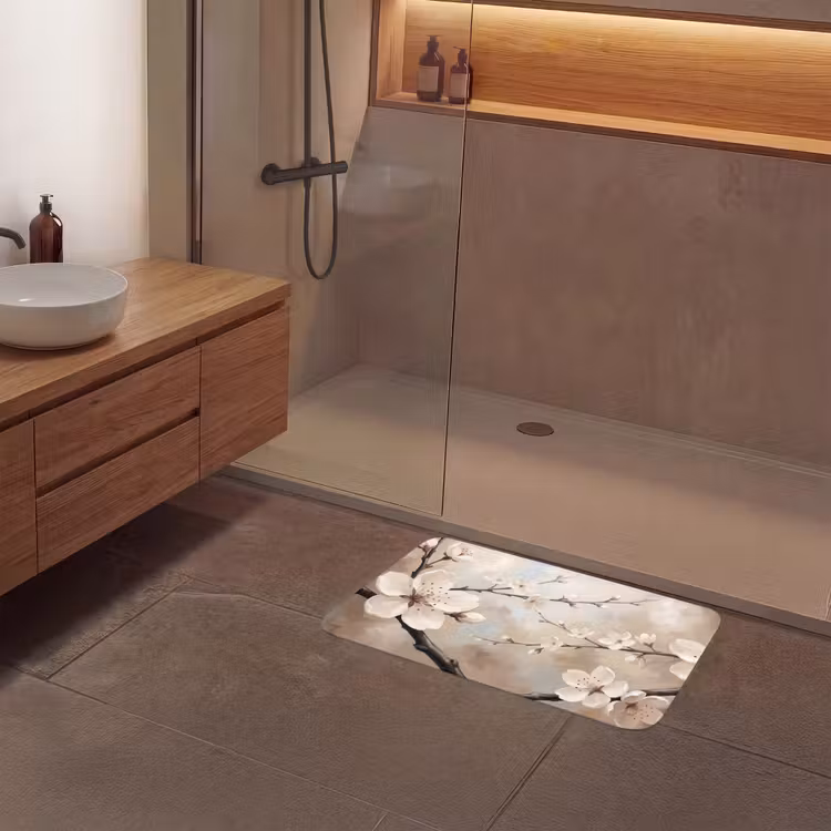 Bloesem - Takken - Schilderij - Beige - Serene Badmat middel -sfeer2
