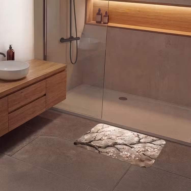 Bloesem - Takken - Schilderij - Beige - Serene Badmat middel -sfeer2