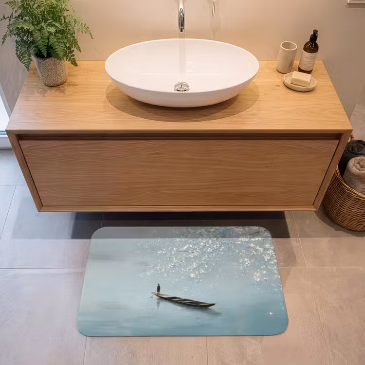 Bloesems - Minimalistisch - Wateroppervlak - Boot Badmat middel -sfeer1