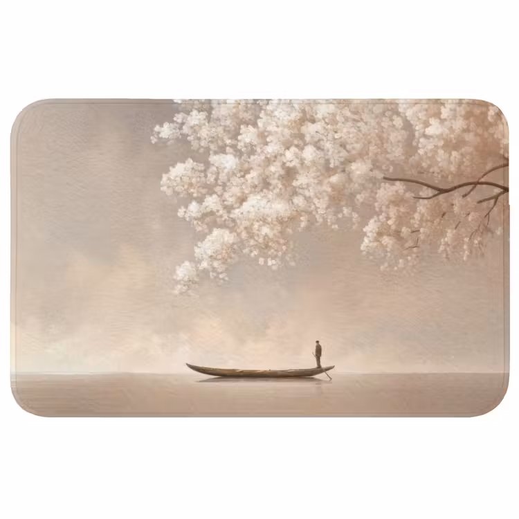 Bloesems - Wit - Boot - Minimalistisch Badmat middel -3d