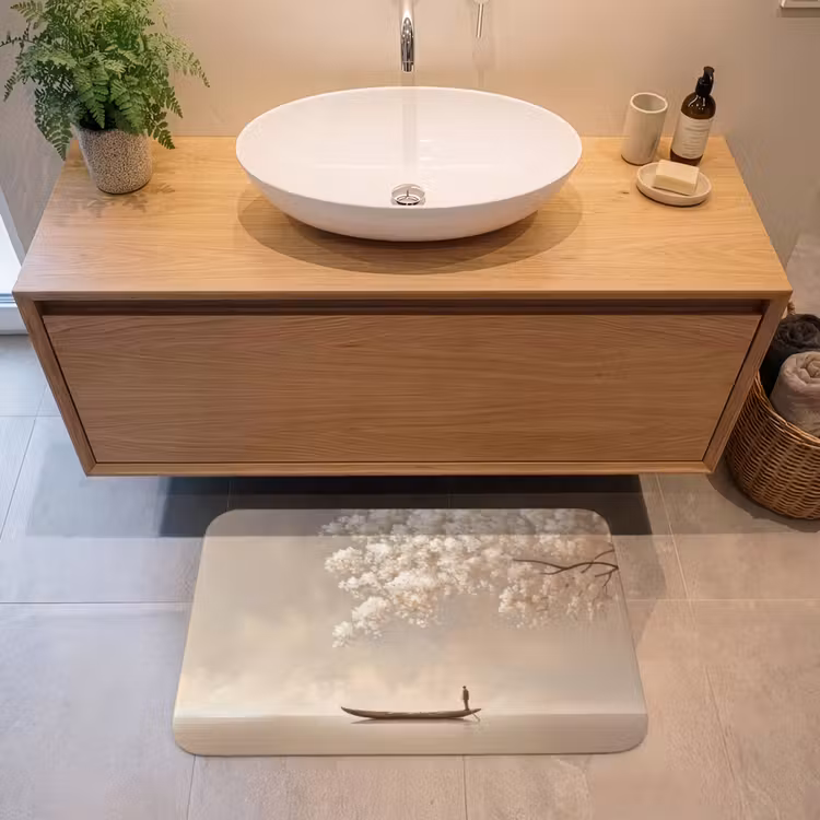Bloesems - Wit - Boot - Minimalistisch Badmat middel -sfeer1