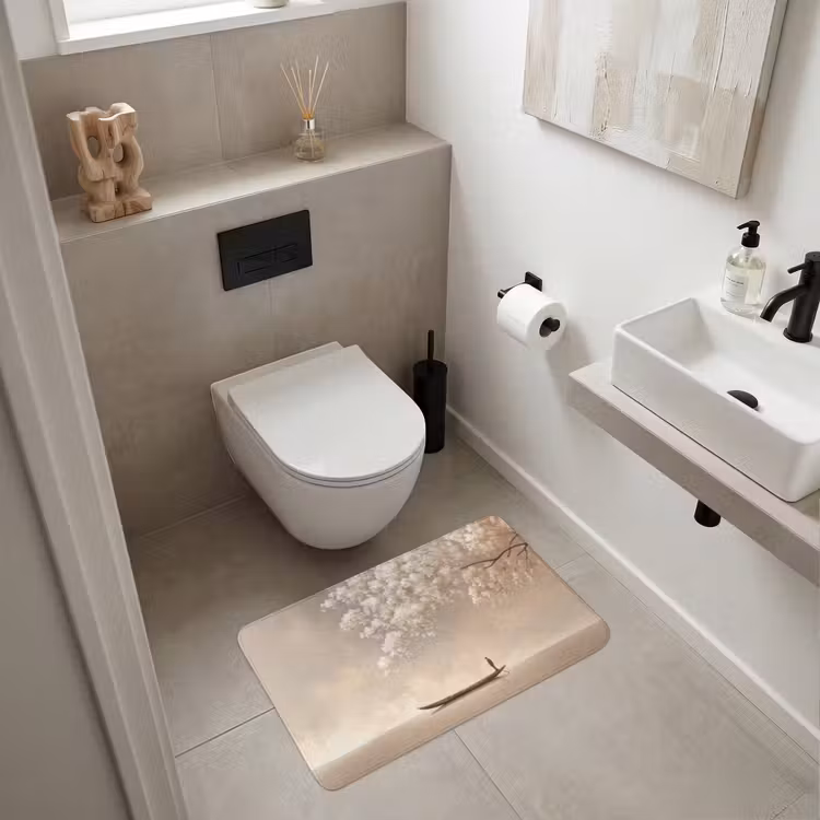 Bloesems - Wit - Boot - Minimalistisch Badmat middel -sfeer4