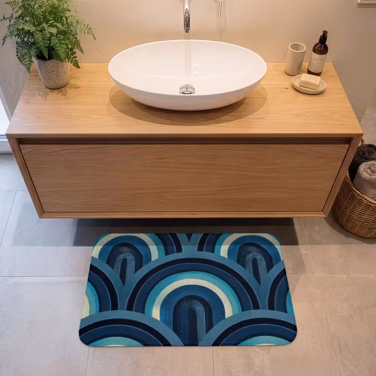 Bogen - Geometrisch - Patroon - Blauw - Retro Badmat middel 997 -sfeer1