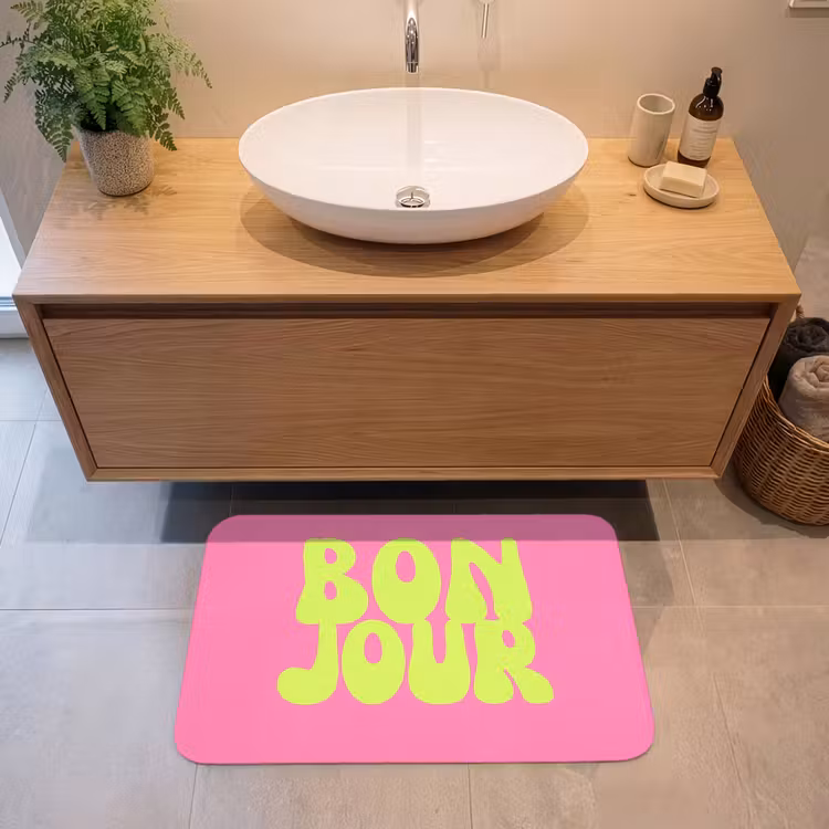 Bonjour - Roze - Fel groen Badmat middel -sfeer1