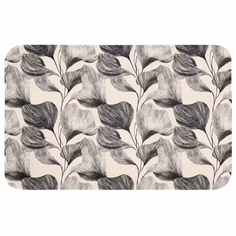 Botanisch - Bladeren - Zwart Badmat middel 997 -3d