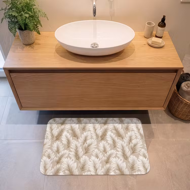Botanisch - Patroon - Beige Badmat middel 997 -sfeer1