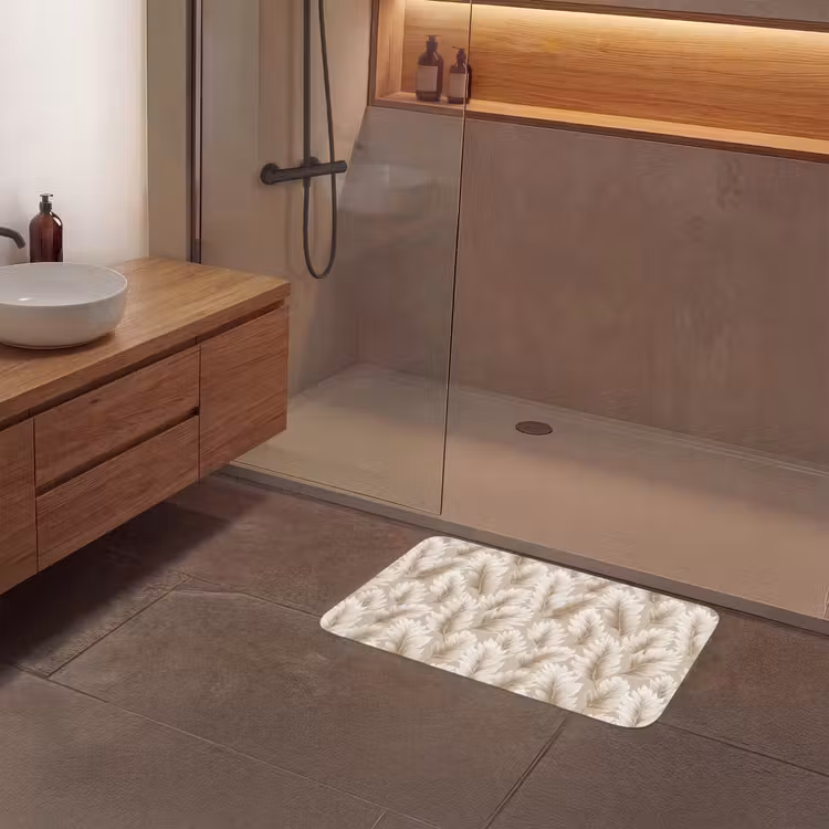Botanisch - Patroon - Beige Badmat middel 997 -sfeer2