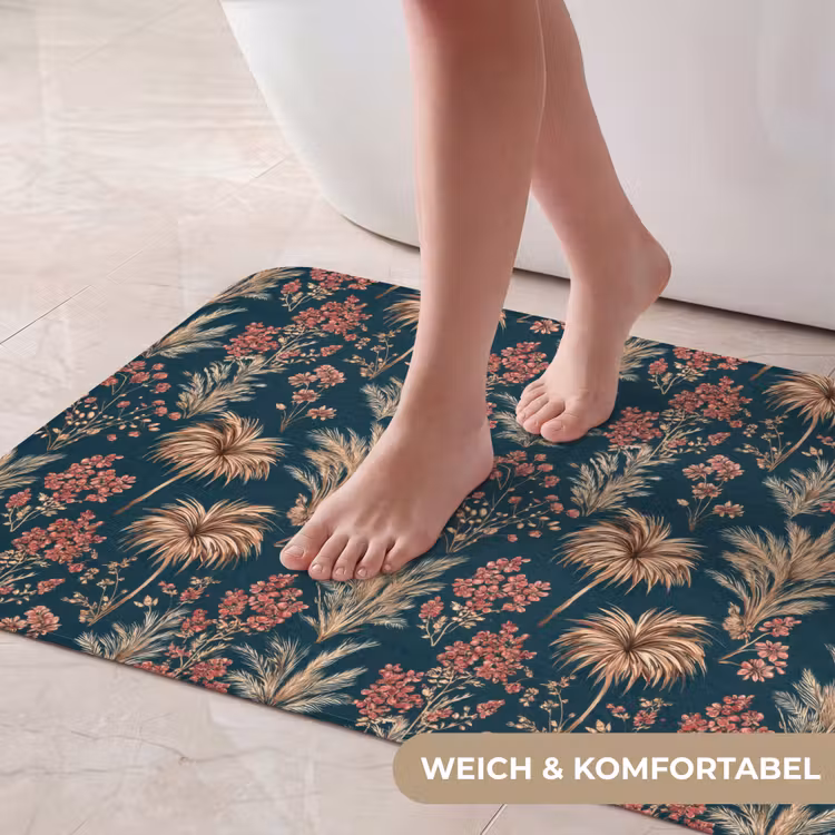 Botanisch - Patroon - Blauw Badmat middel 997 -USP_ZachtDE