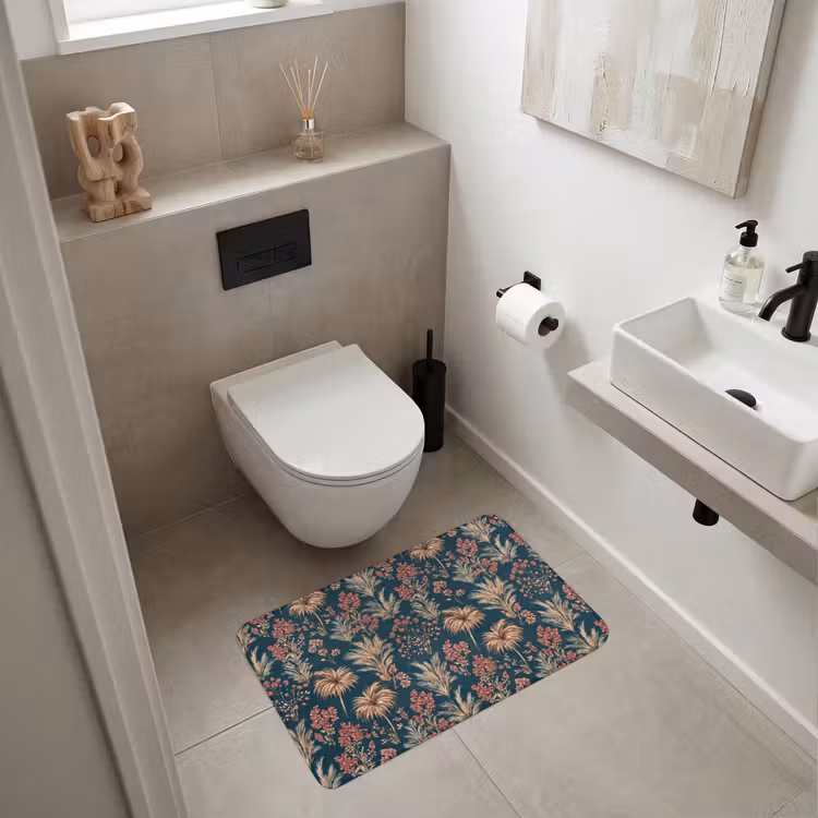 Botanisch - Patroon - Blauw Badmat middel 997 -sfeer4