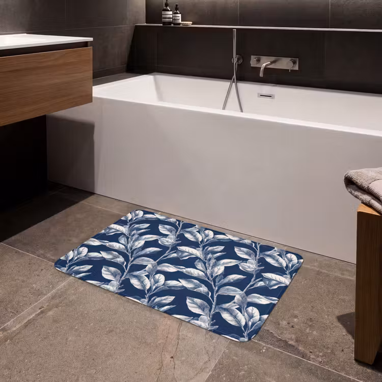 Botanisch - Patroon - Blauw Badmat middel 997 -sfeer3