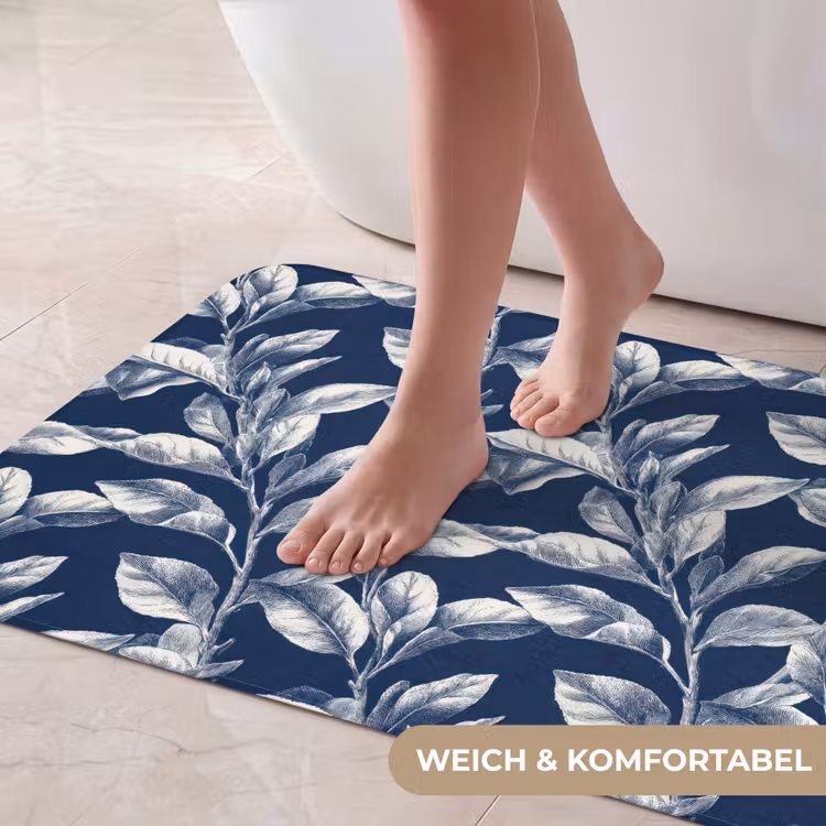 Botanisch - Patroon - Blauw Badmat middel 997 -USP_ZachtDE