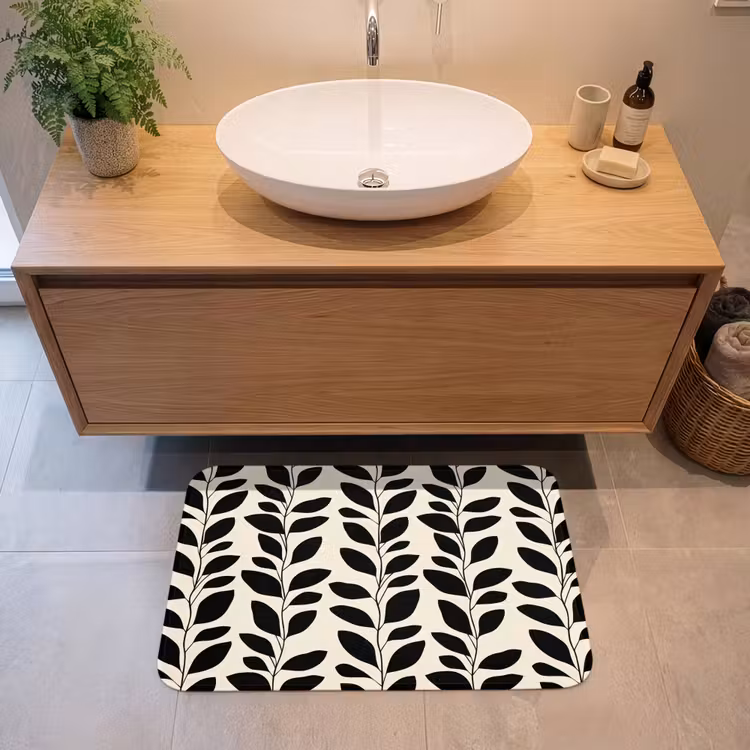 Botanisch - Dessin - Zwart - Beige Badmat middel 997 -sfeer1
