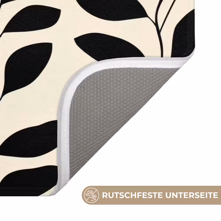 Botanisch - Dessin - Zwart - Beige Badmat middel 997 -USP_AntislipDE