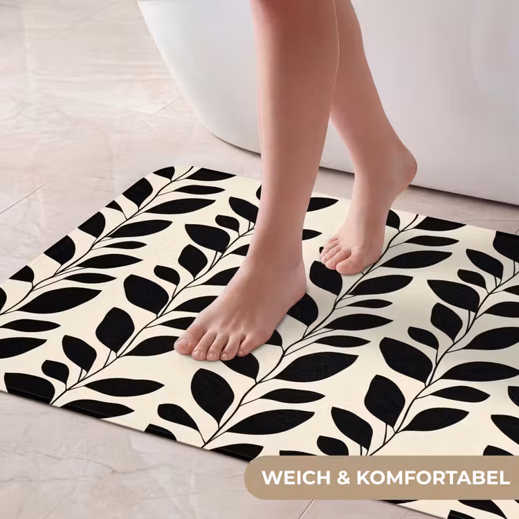 Botanisch - Dessin - Zwart - Beige Badmat middel 997 -USP_ZachtDE