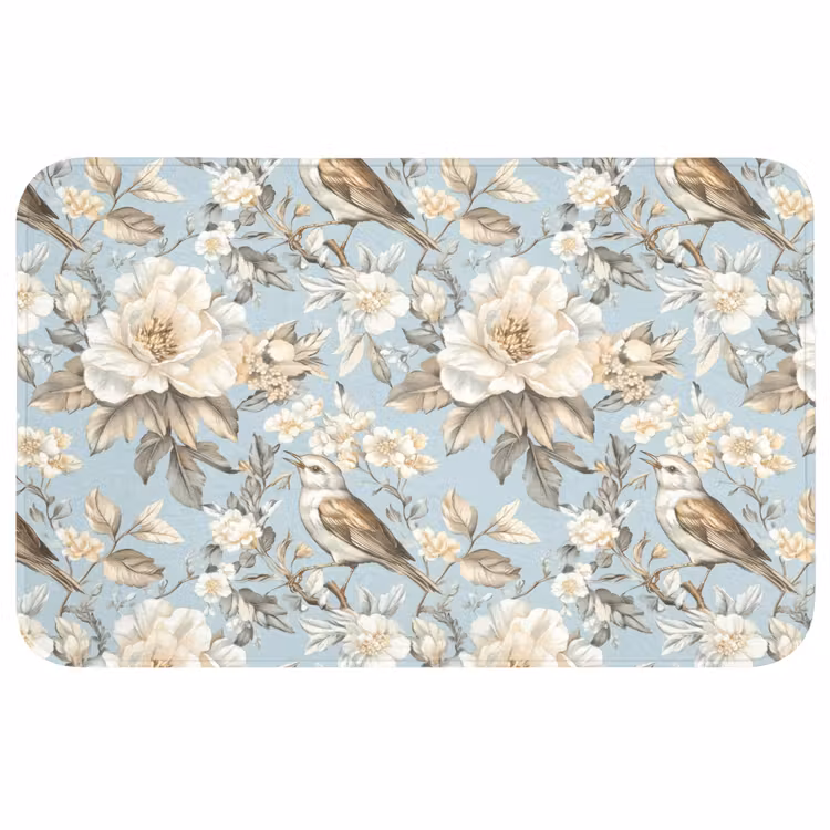 Botanisch - Zangvogel - Blauw Badmat middel 997 -3d