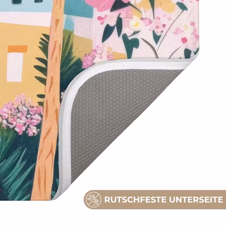 Kleurrijk - Huizen - Heuvels - Roze Badmat middel -USP_AntislipDE
