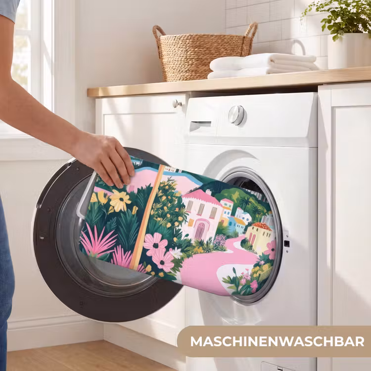 Kleurrijk - Huizen - Heuvels - Roze Badmat middel -USP_WasbaarDE