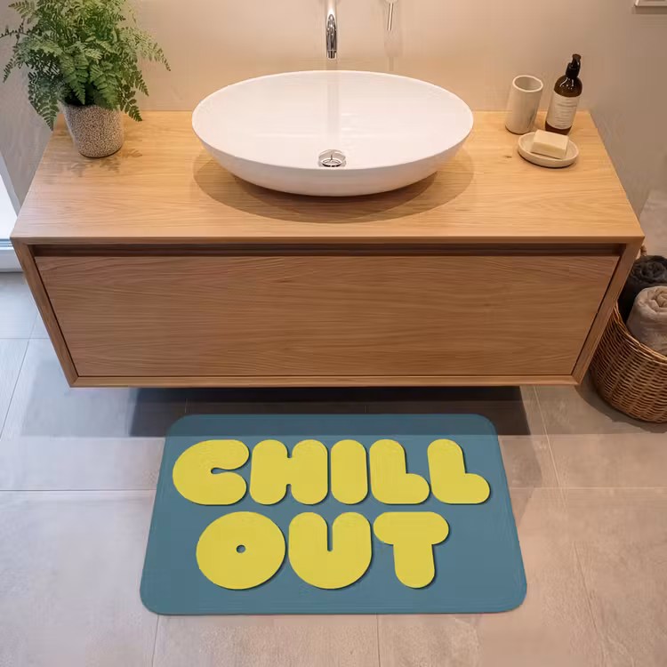 Chill out - Geel - Blauw Badmat middel -sfeer1