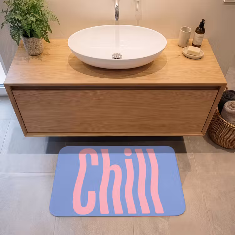 Chill - Roze - Blauw - Golvend Badmat middel -sfeer1