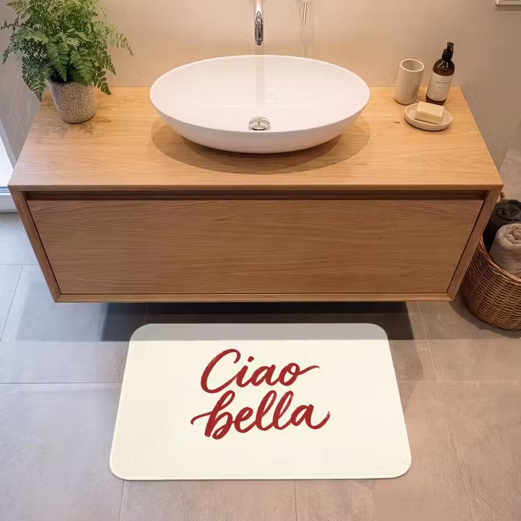 Ciao bella - Rood - Wit - Minimalistisch Badmat middel -sfeer1