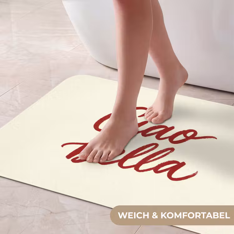Ciao bella - Rood - Wit - Minimalistisch Badmat middel -USP_ZachtDE