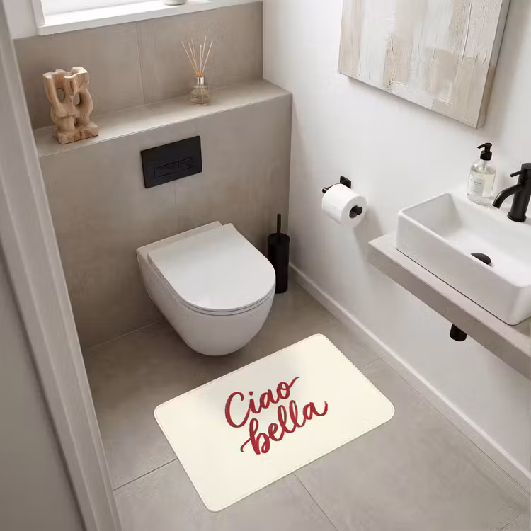 Ciao bella - Rood - Wit - Minimalistisch Badmat middel -sfeer4