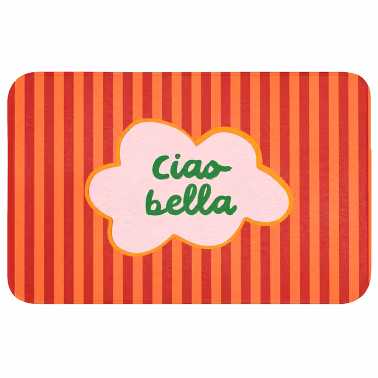 Ciao bella - Tekstwolk - Strepen - Oranje Badmat middel -3d