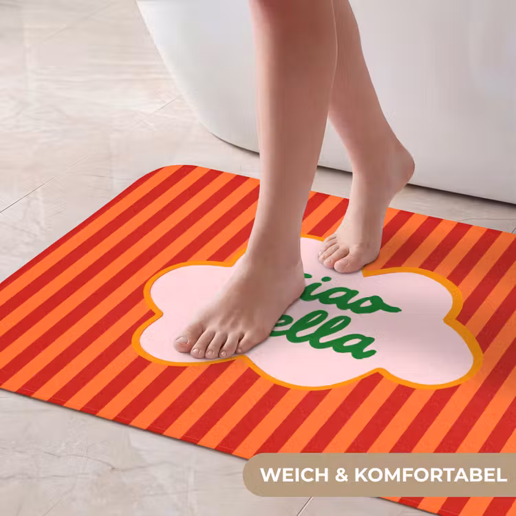 Ciao bella - Tekstwolk - Strepen - Oranje Badmat middel -USP_ZachtDE